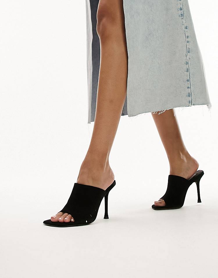 Topshop Cassidy premium suede heeled mule in black